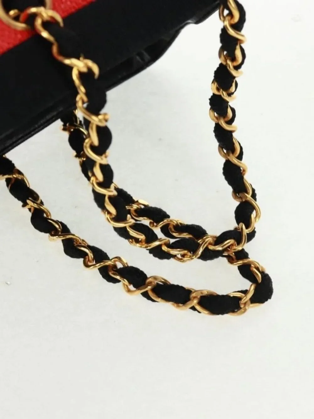 CHANEL Chain Hand Bag Raffia Red Gold CC Auth 162896V